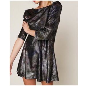 FREE PEOPLE Diamonds Are Forever Gunmetal Metallic Mini Dress with Pockets